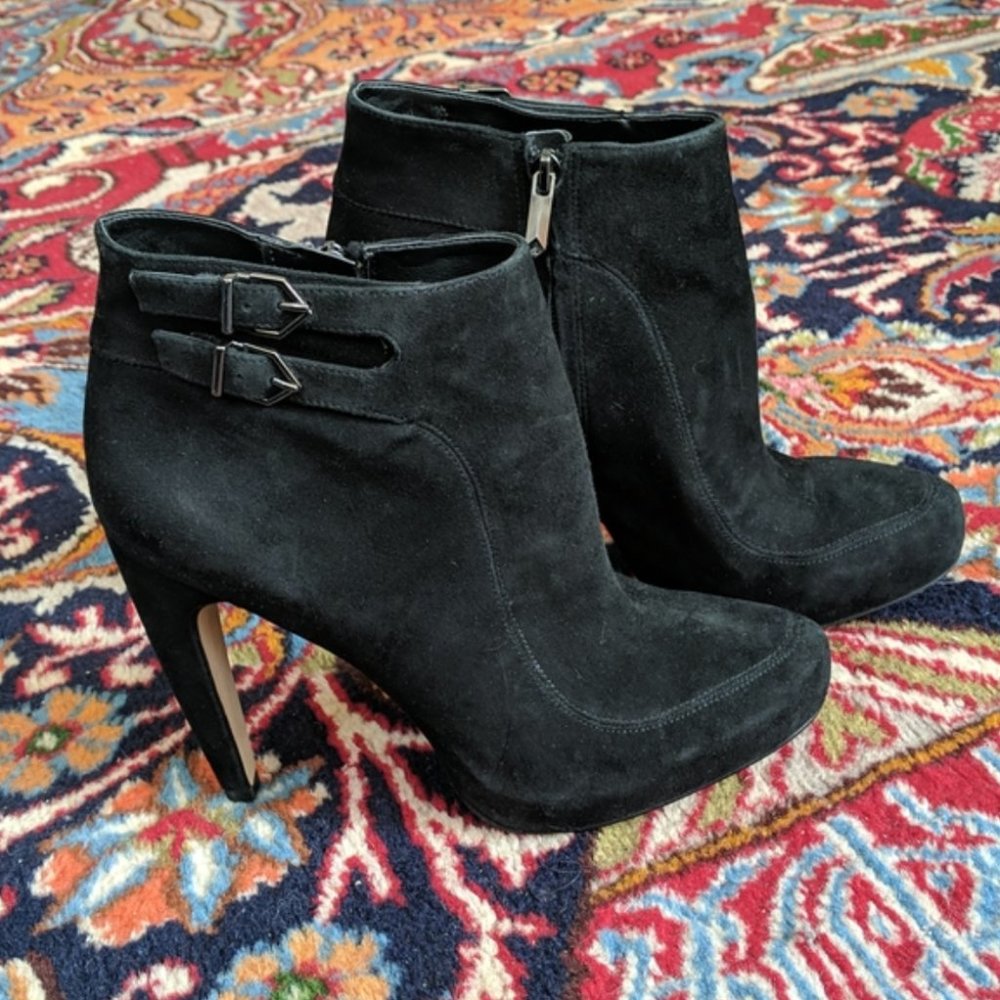 Sam Edelman Kit Bootie Women's Suede Heel, Black, Size 9, EUC!